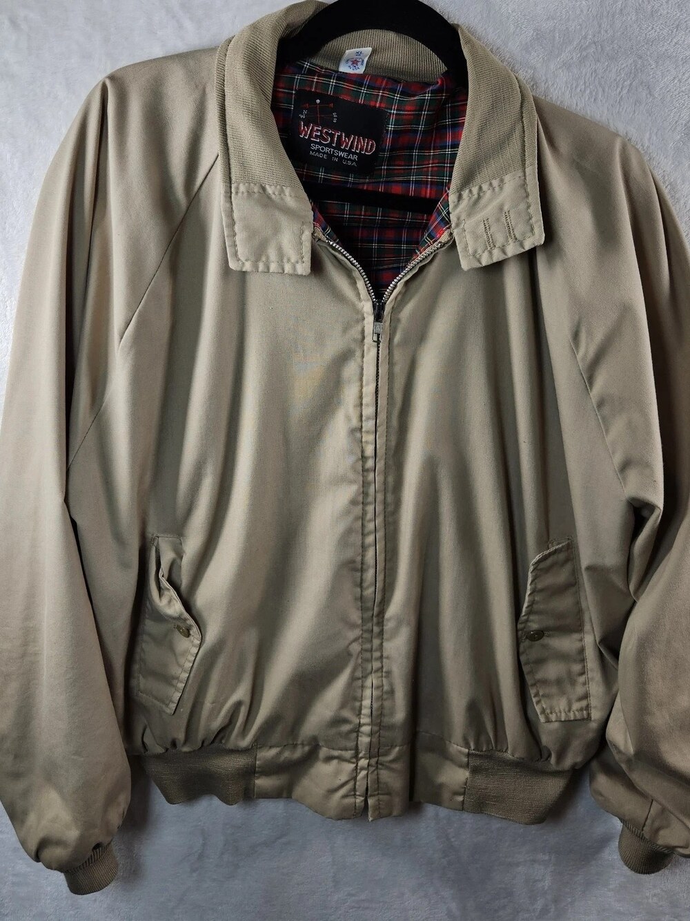 Vintage 80s Westwind Sportswear Harrington Bomber Jacket Tan Plaid Men's Size XL